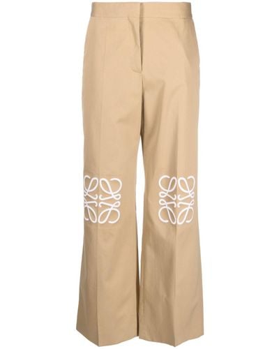 Loewe Anagram Wide Leg Cotton Trousers - Natural