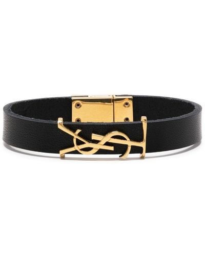 Saint Laurent Ysl-Charm Leather Bracelet - Black