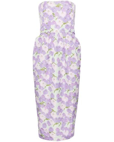 BERNADETTE Violet Floral Strapless Dress - Purple