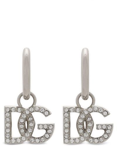 Dolce & Gabbana Logo-charm Polished Hoop Earrings - White