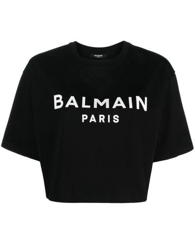 Balmain Logo-print Cropped T-shirt - Women's - Cotton - Black