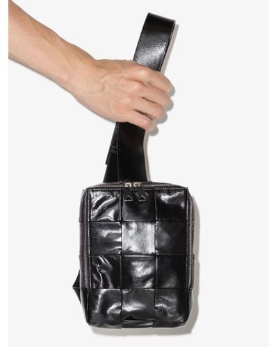 Bottega Veneta Cassette Mini Intreccio Leather Crossbody Bag - Black