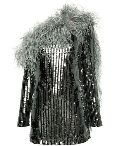 ‎Taller Marmo Mini Garbo Sequined Feather-trimmed Minidress - Metallic