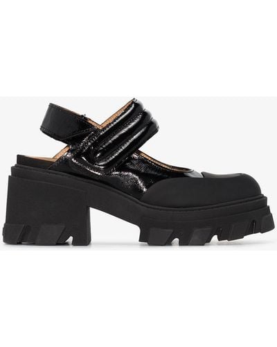 Ganni 85 Chunky Leather Mary Jane Pumps - Women's - Leather/rubber - Black