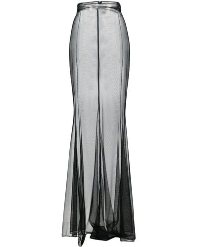 Saint Laurent Flared Sheer Tulle Skirt - Women's - Polyamide/elastane - Gray