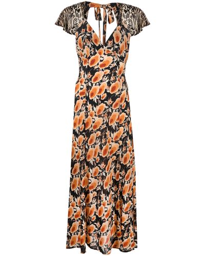 RIXO London Angelina Contrast Print Silk Midi Dress - Women's - Silk/viscose/polyester - Metallic