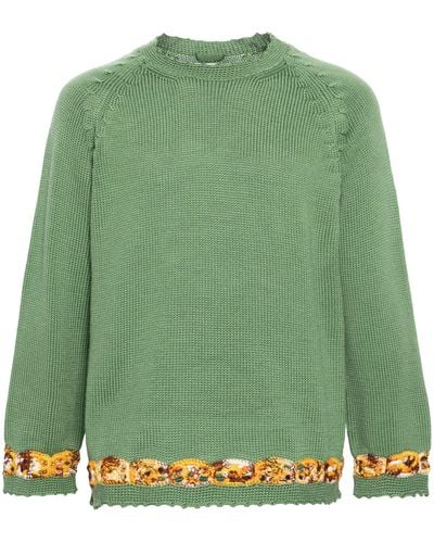 Bode Daisy Garland Detailing Wool Sweater - Green