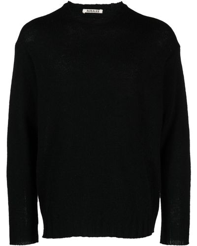 AURALEE Crew Neck Wool-blend Sweater - Black