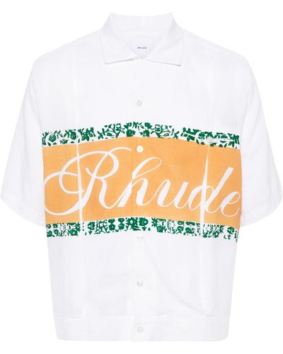 Rhude Logo-Print Chambray Shirt - White