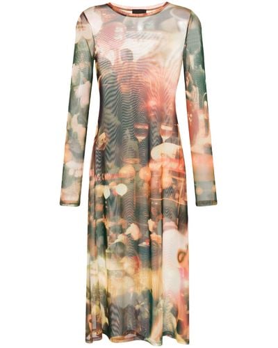 Puppets and Puppets Chow Dinner Party-print Midi Dress - Orange