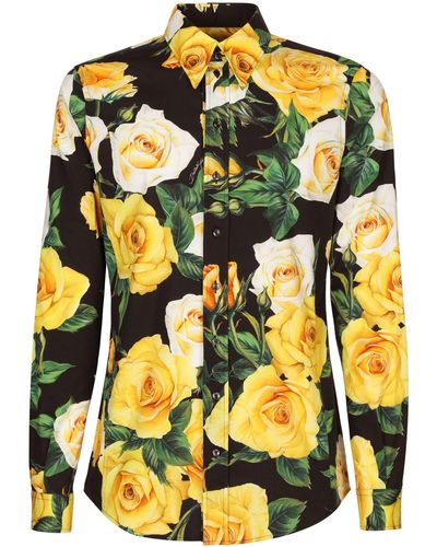 Dolce & Gabbana Rose-print Long-sleeve Shirt - Yellow