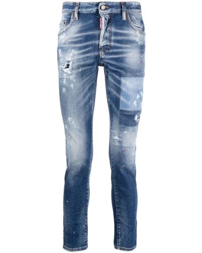 DSquared² Paint-splatter Distressed Skinny Jeans - Blue