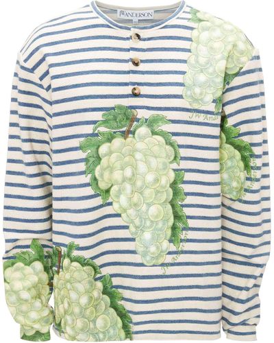 JW Anderson Neutral Grape-print Henley Top - Gray