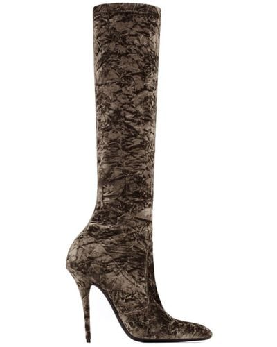 Saint Laurent Ella Velvet 110mm Thigh-high Boots - Brown