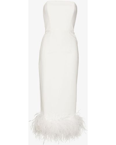 16Arlington Minelli Feather Trim Midi Dress - Women's - Polyester/spandex/elastane/ostrich Feather - White