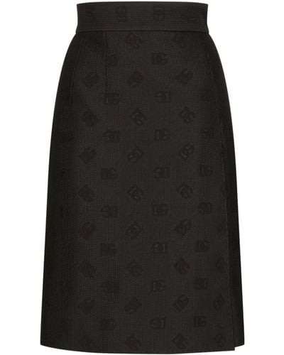 Dolce & Gabbana Quilted Jacquard Midi Skirt With Dg Logo - Black