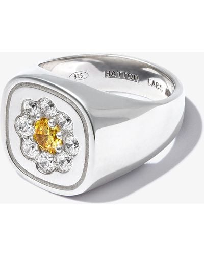 Hatton Labs Sterling Silver Crystal Flower Signet Ring - Men's - Sterling Silver/cubic Zirconia - White