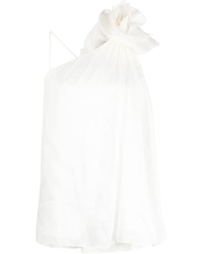 Aje. Flower-appliqué Linen-silk Top - Women's - Linen/flax/polyester/silk - White