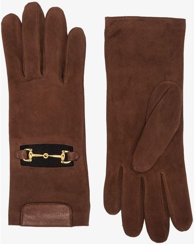 Agnelle Brown Embellished Suede Gloves