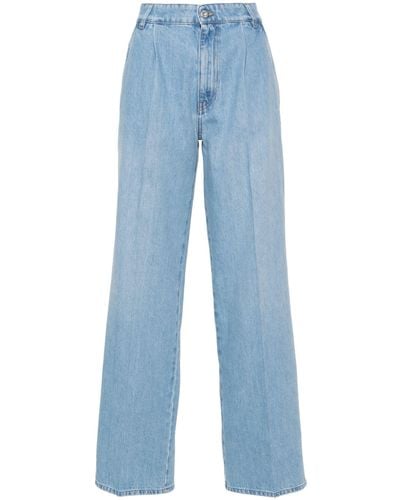 Miu Miu Pleated Straight-leg Cotton Jeans - Blue