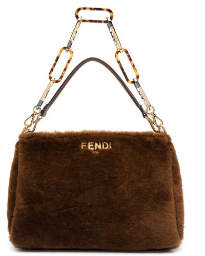 Fendi O'lock Zip Leather Shoulder Bag - Brown