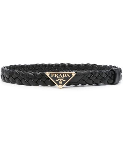 Prada Enamel Triangle-logo Buckle Belt - Women's - Leather - Black