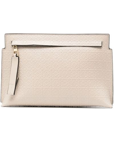 Loewe Neutral Mini Repeat T Embossed Leather Pouch - Women's - Calf Leather - Natural