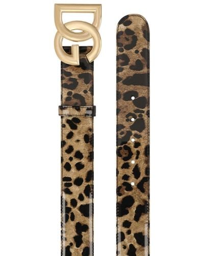 Dolce & Gabbana Leopard Print Logo Buckle Leather Belt - Metallic