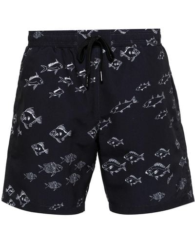 Brioni Fish-print Swim Shorts - Black