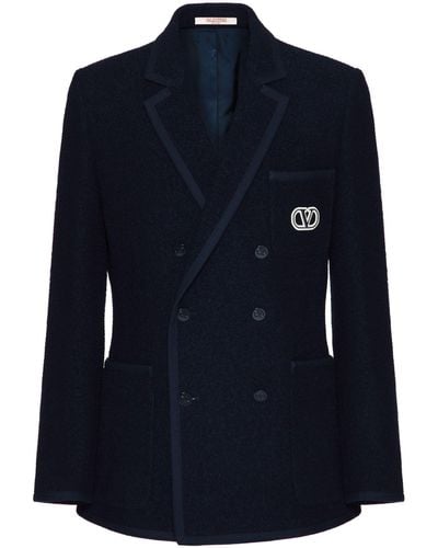 Valentino Garavani Vlogo Signature Bouclé Blazer - Men's - Wool/polyamide/silk/cupropolyamidepolyesterpolyestercotton - Blue