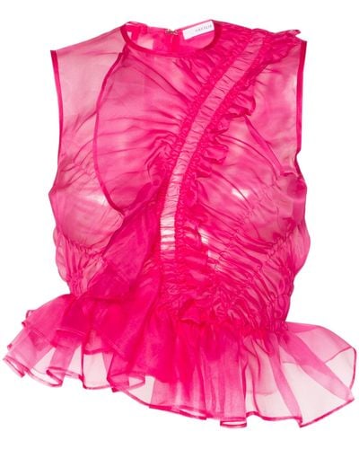 Cecilie Bahnsen Geo Ruffled Silk Top - Pink