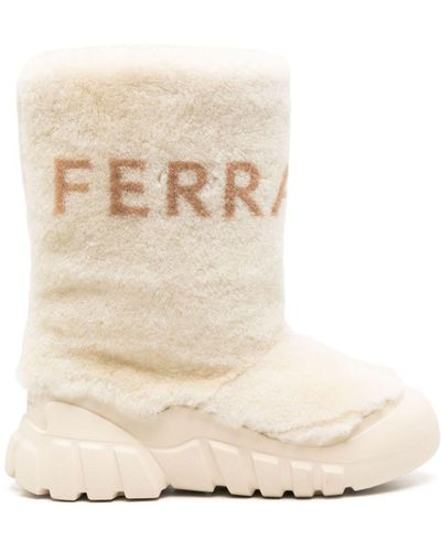 Ferragamo Neutral Logo-print Shearling Ski Boots - Natural