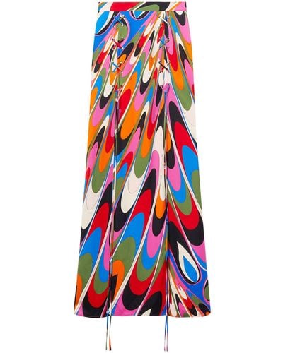 Emilio Pucci Blue Onde-print Maxi Skirt - Women's - Viscose/polyester/elastane - White