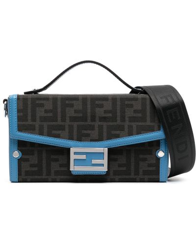 Fendi Ff Jacquard Baguette Cross Body Bag - Men's - Calf Leather/fabric - Black