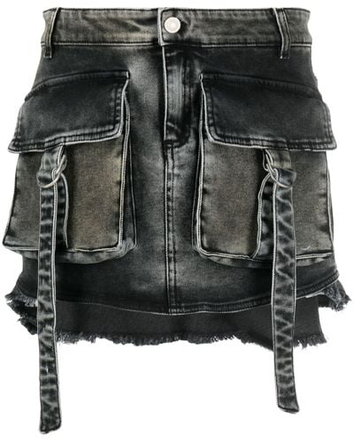 Blumarine Asymmetric Denim Cargo Skirt - Black
