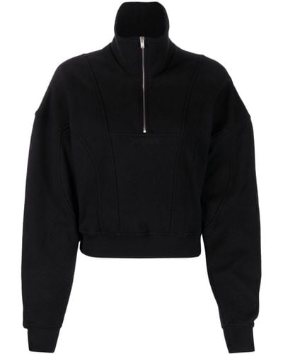 Saint Laurent Cropped Paneled Sweatshirt - Black