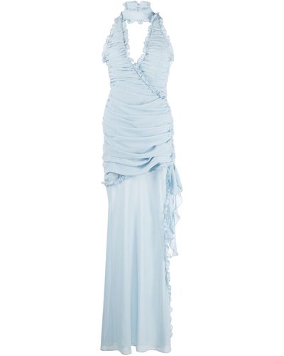 De La Vali Lilith Ruched Halterneck Maxi Dress - Blue