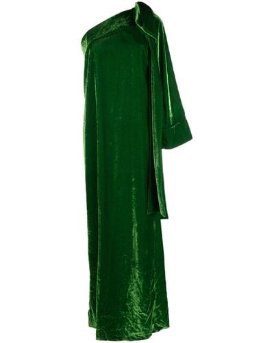 BERNADETTE Nel One-shoulder Bow-appliqué Velvet Gown - Green