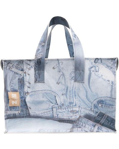 Natasha Zinko Gray Jeans Print Tote Bag - Blue