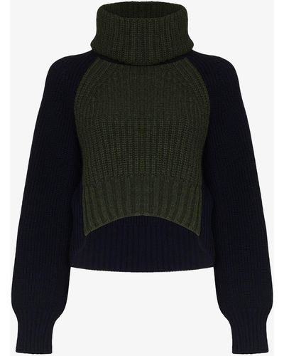Sacai Two Tone Cropped Turtleneck Sweater - Blue