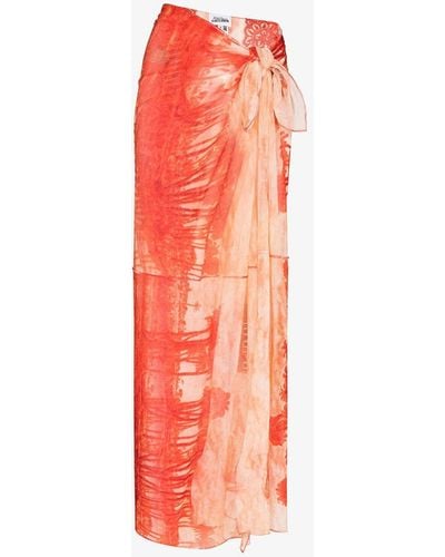 Jean Paul Gaultier Orange Pareo Palmier Print Wrap Skirt - Red