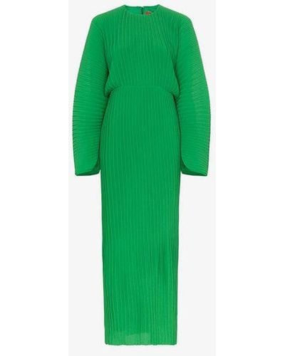 Solace London Mirabelle Micro Pleated Long Sleeve Maxi Dress - Green
