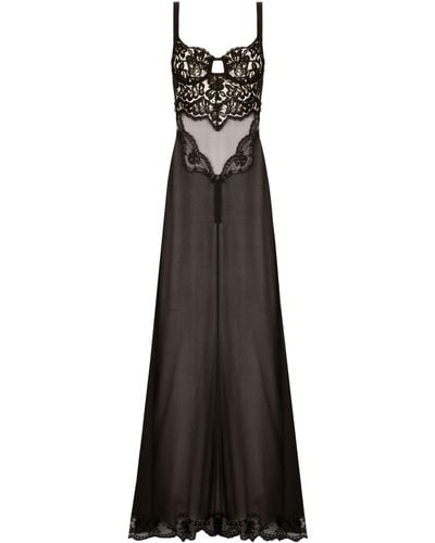 Dolce & Gabbana Lace-Detail Silk-Blend Dress - Black