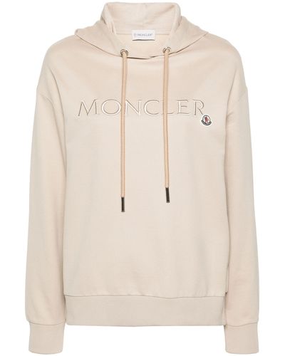 Moncler Logo-Embroidered Cotton Hoodie - Natural