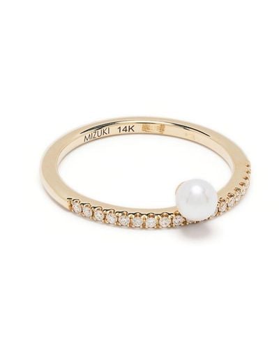 Mizuki 14k Yellow Sea Of Beauty Diamond And Pearl Ring - White