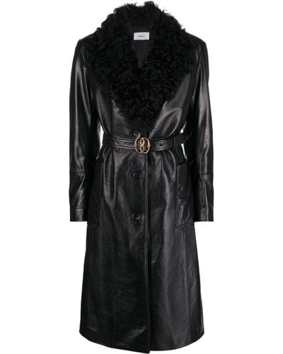 Bally Shearling-trim Belted Leather Coat - Black