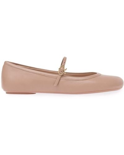 Gianvito Rossi Pink Carla Leather Ballet Pumps - Natural