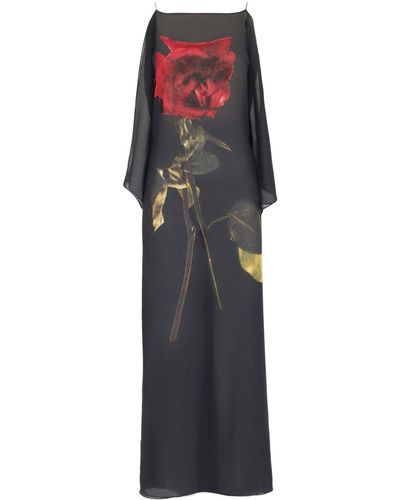 Alexander McQueen Shadow Rose-print Silk Dress - Blue