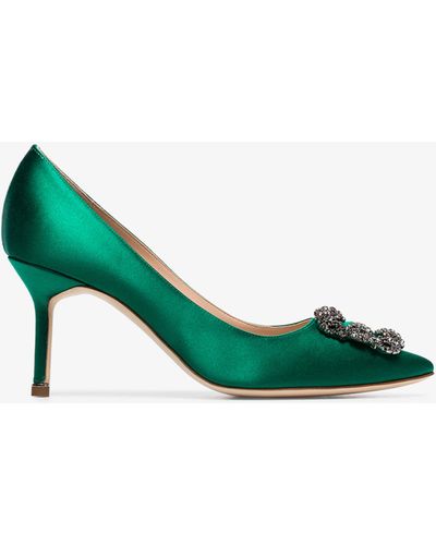 Green Satin Pumps