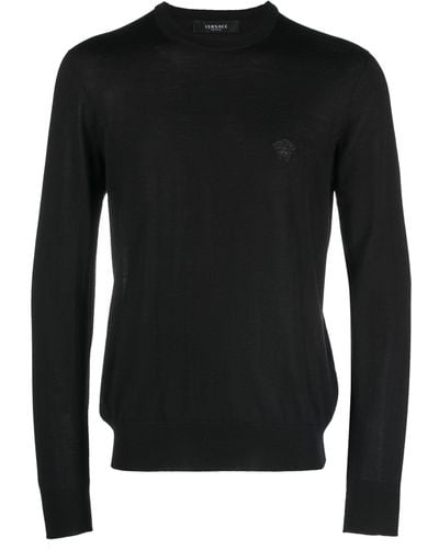 Versace Embroidered Wool-blend Sweater - Black
